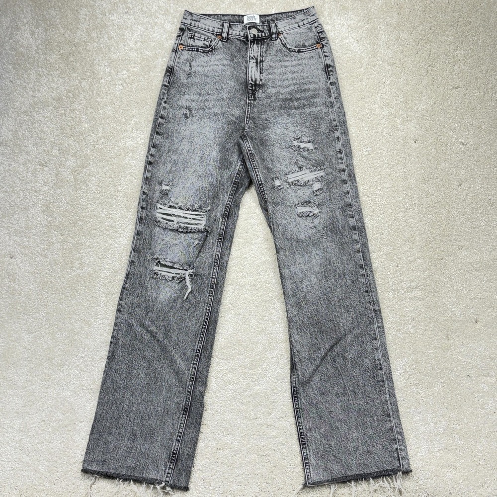 Simple Society Wide-Leg Jeans Womens 3/26 Gray Acid Wash High Rise Distressed